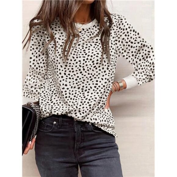 Chiquease 1pc Women's Allover Print Crew Neck Long Sleeve Casual T-Shirt, - Picture 1 of 5